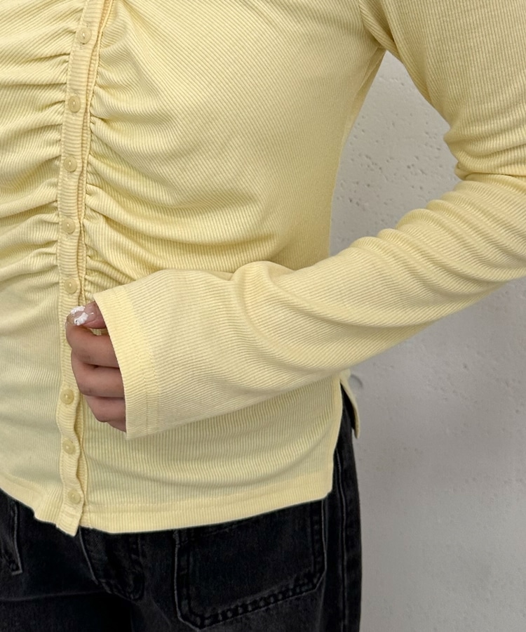 ボタンギャザーVネックTOPS(M GRAY): トップス｜PMbox P&M