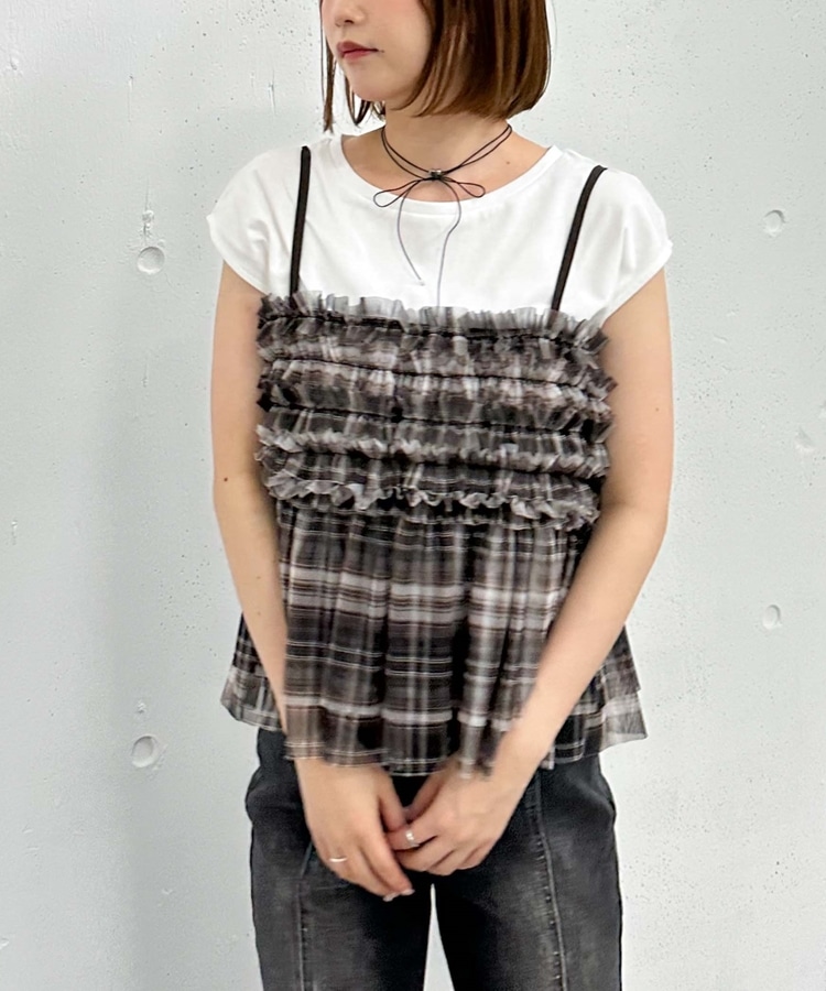 チュールフリルビスチェ×フレンチTeeSET(M DARK BROWN