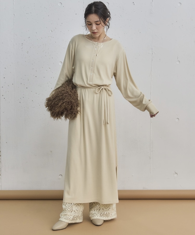 2WAYヘンリーネックリブワンピース(38 IVORY): ワンピース