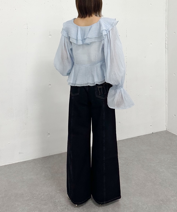 リボン刺繍ワイドデニム／(S BLUE): パンツ｜PMbox P&M OFFICIAL