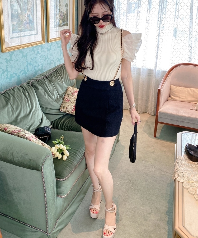 chain suspender skirt(S WHITE/BLACK): スカート｜PMbox P&M OFFICIAL 