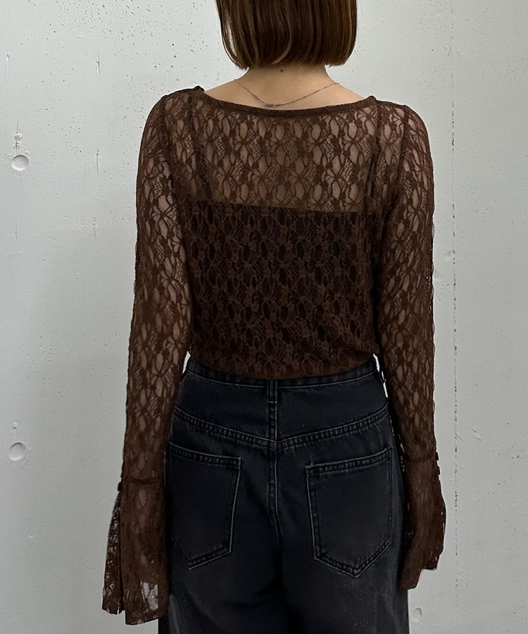 カットレースフレアスリーブTOPS(M BROWN): トップス｜PMbox