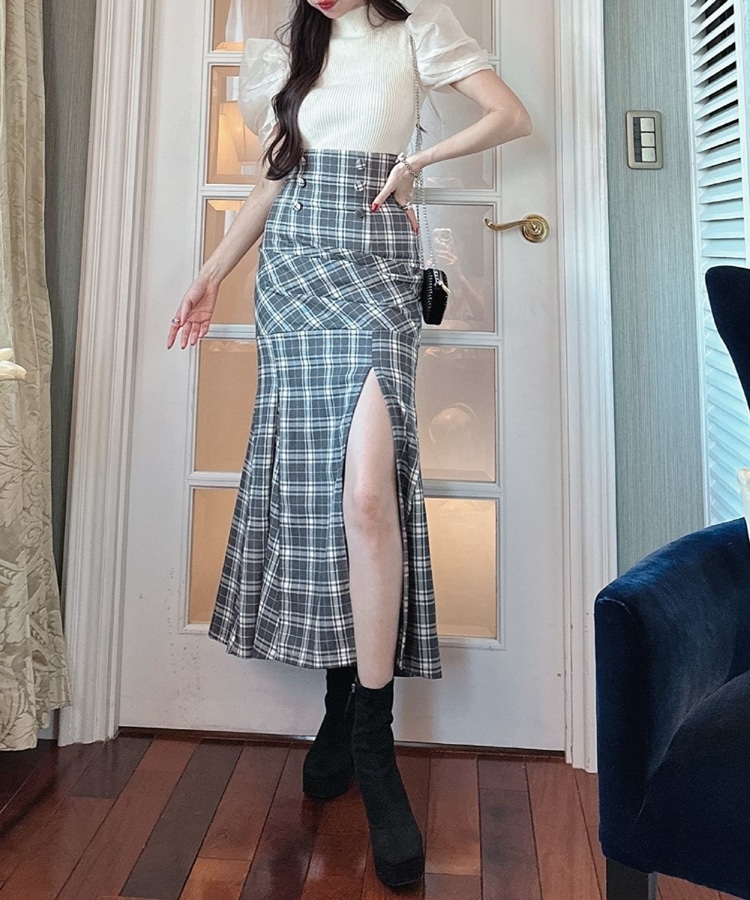 high waist slit check skirt(S GRAY): スカート｜PMbox P&M OFFICIAL