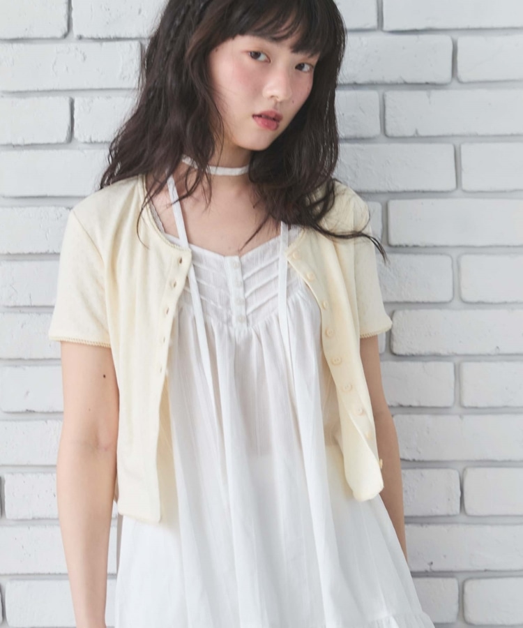 アイボリー ノースリーブミニワンピース フリーサイズ スカラップコットンレースノースリミニワンピース(M OFF WHITE