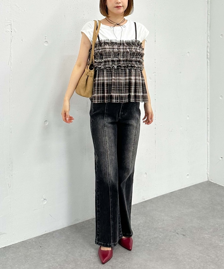 チュールフリルビスチェ×フレンチTeeSET(M DARK BROWN