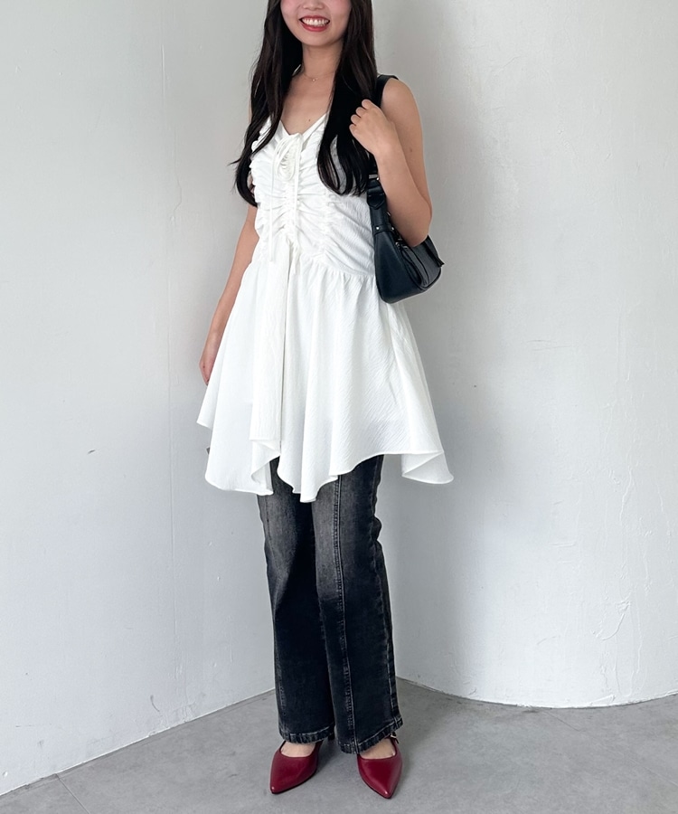 エムミーエメ ミニワンピース ホワイト freeサイズ ドロストイレヘムミニキャミワンピース(M OFF WHITE