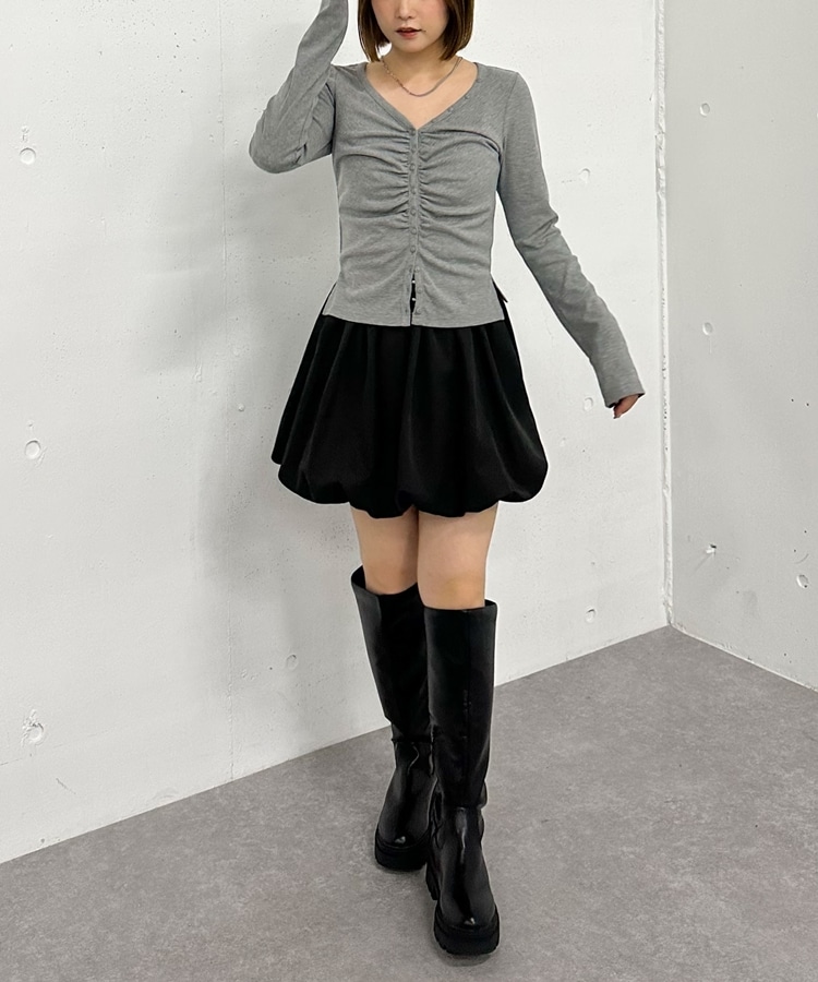 トップス Mocha ボタンギャザーVネックTOPS(M GRAY): トップス｜PMbox P&M