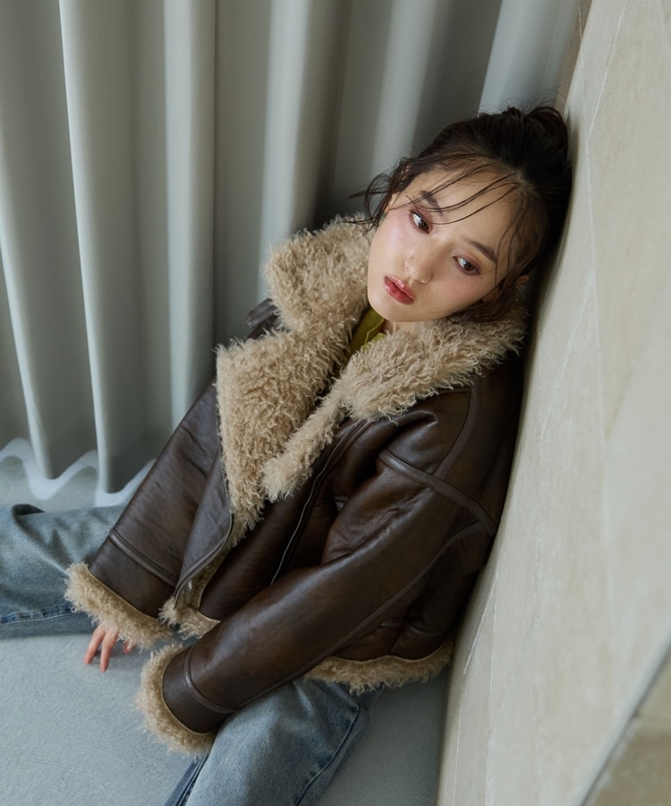 oakwood短丈ムートンジャケット レザージャケット フェイクレザーショートムートンジャケット(M BROWN): アウター｜PMbox