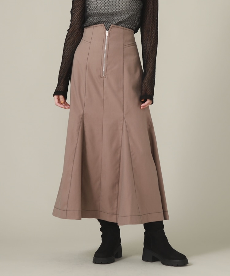 フロントＺＩＰ配色ステッチマーメイドスカート(M MOCHA): スカート