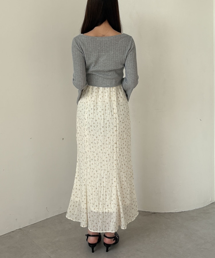 シアーリブニットカーディガン×花柄キャミワンピースSET(M