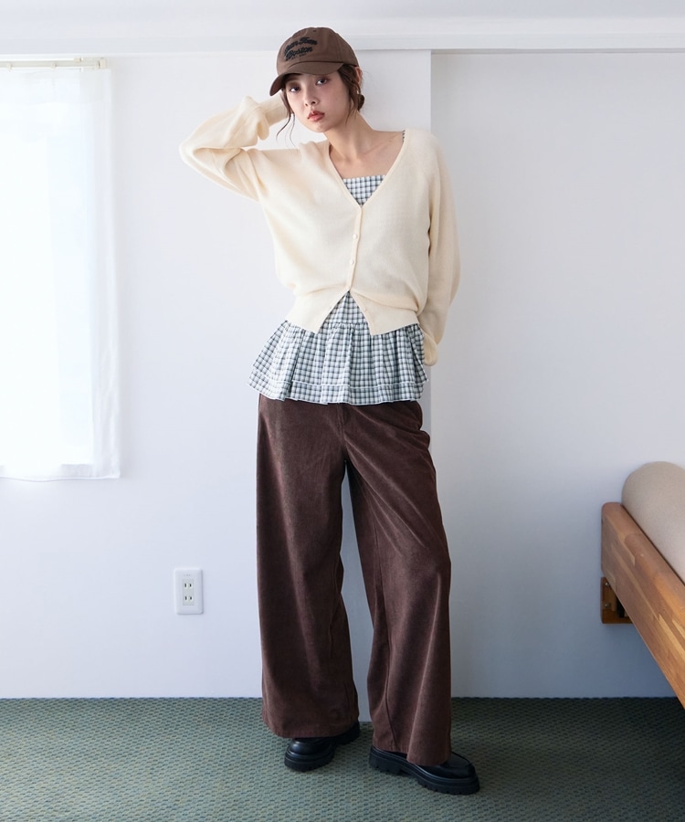 ami♡*°　　0118 片畦ニットCD×チェックキャミチュニックSET(M IVORY