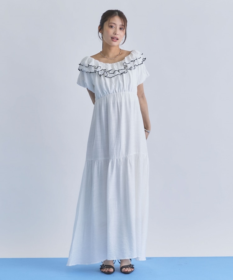 配色メローバックリボン2wayオフショルワンピース(M IVORY