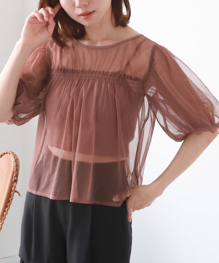 クロップドインナー付バルーンチュールＴＯＰＳ(M ROSE PINK