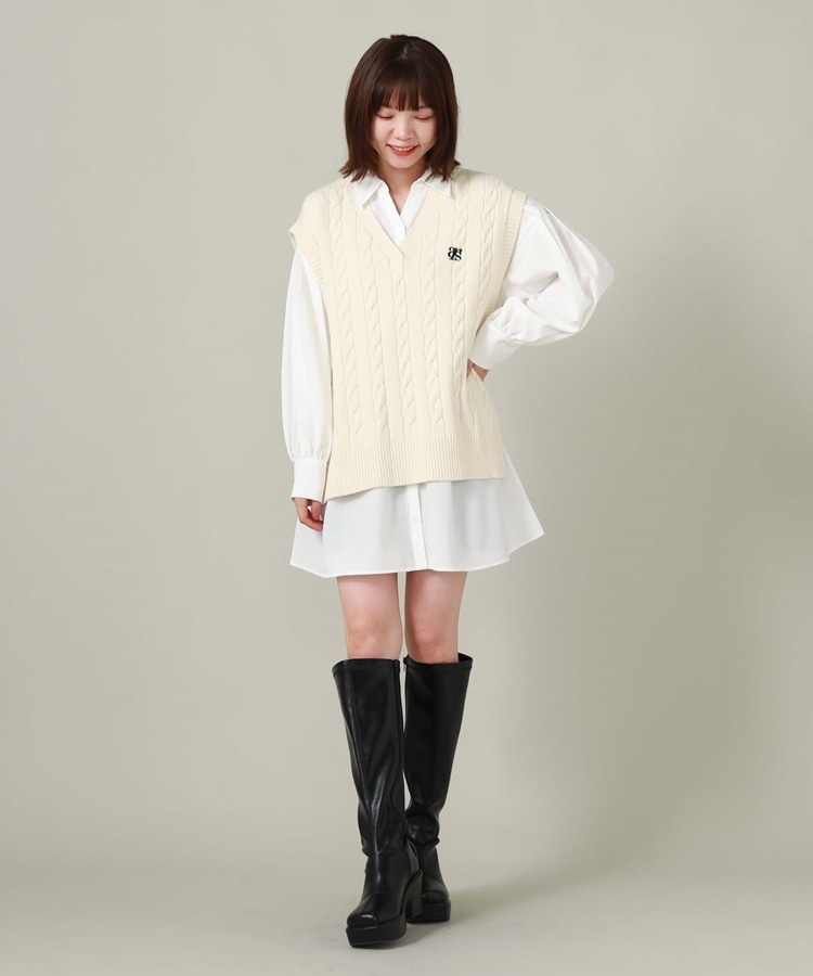 ケーブルニットベスト×シャツチュニックＳＥＴ(M IVORY): ワンピース