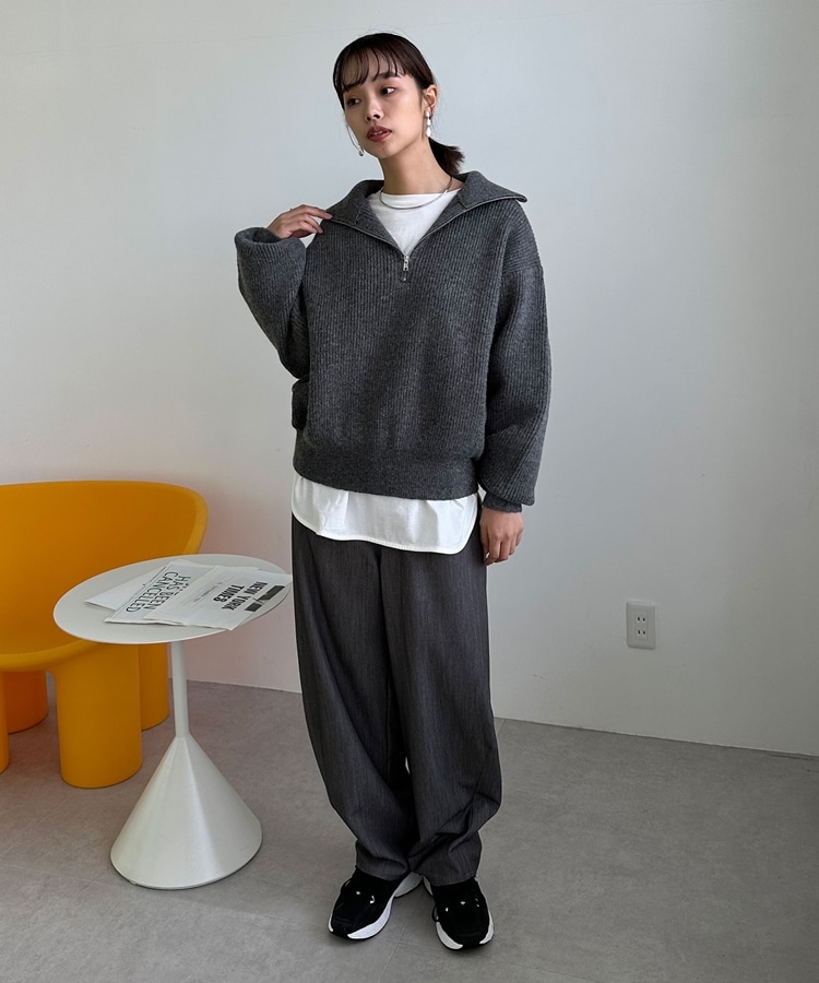 ハーフジップ畦編みニット(F CHARCOAL GRAY): トップス｜PMbox P&M