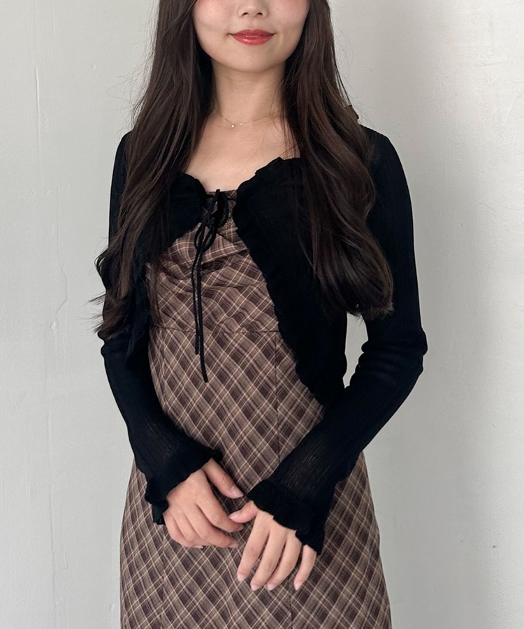 バイアスチェックドレープキャミワンピース(M BROWN