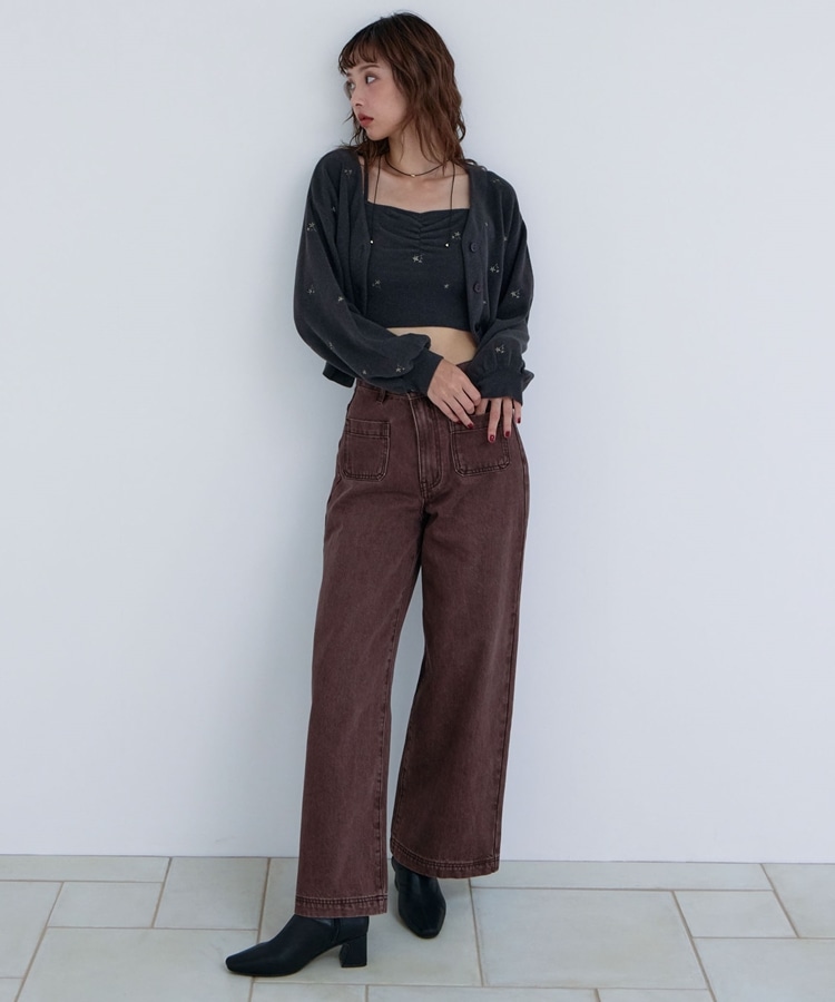 フラワーさん 様 フラワー刺繍ニットCDアンサンブル(M CHARCOAL GRAY