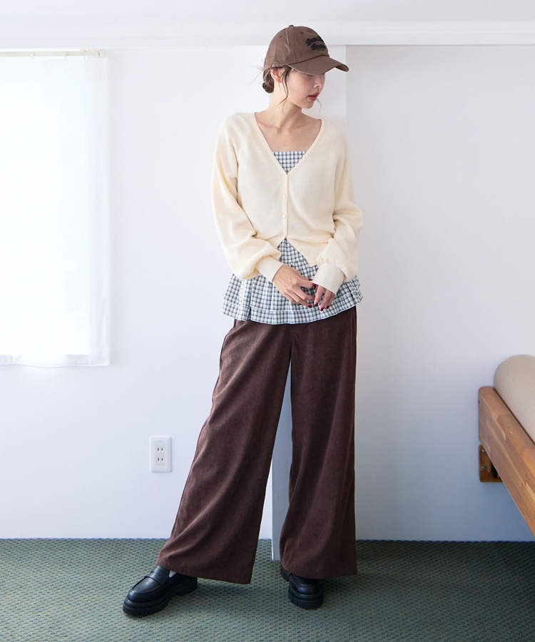 片畦ニットCD×チェックキャミチュニックSET(M IVORY): トップス