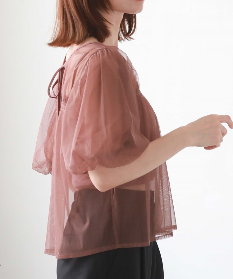 クロップドインナー付バルーンチュールＴＯＰＳ(M ROSE PINK