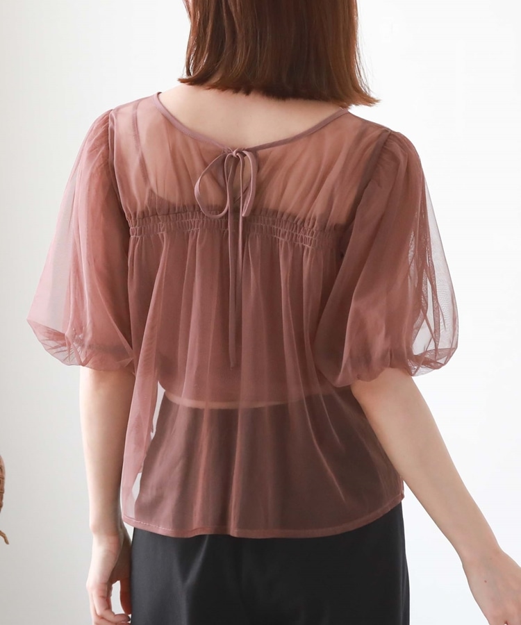 クロップドインナー付バルーンチュールＴＯＰＳ(M ROSE PINK