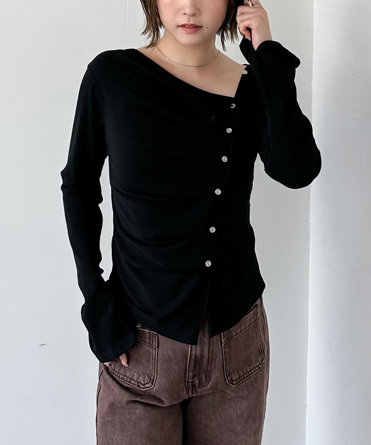 2wayアシメボタンカットTOPS(M CHARCOAL GRAY