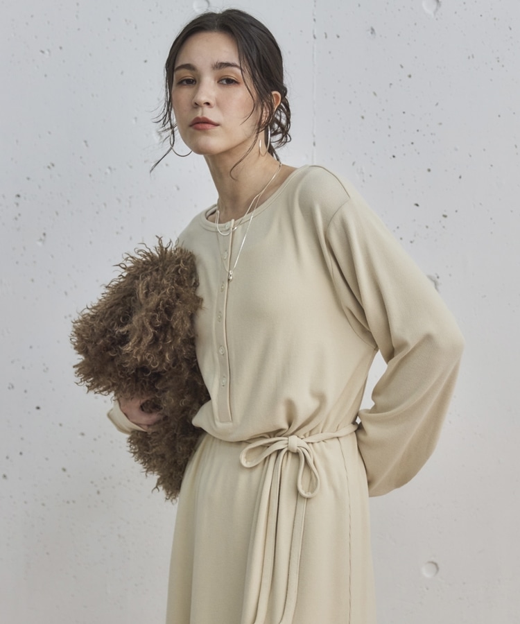 2WAYヘンリーネックリブワンピース(38 IVORY): ワンピース