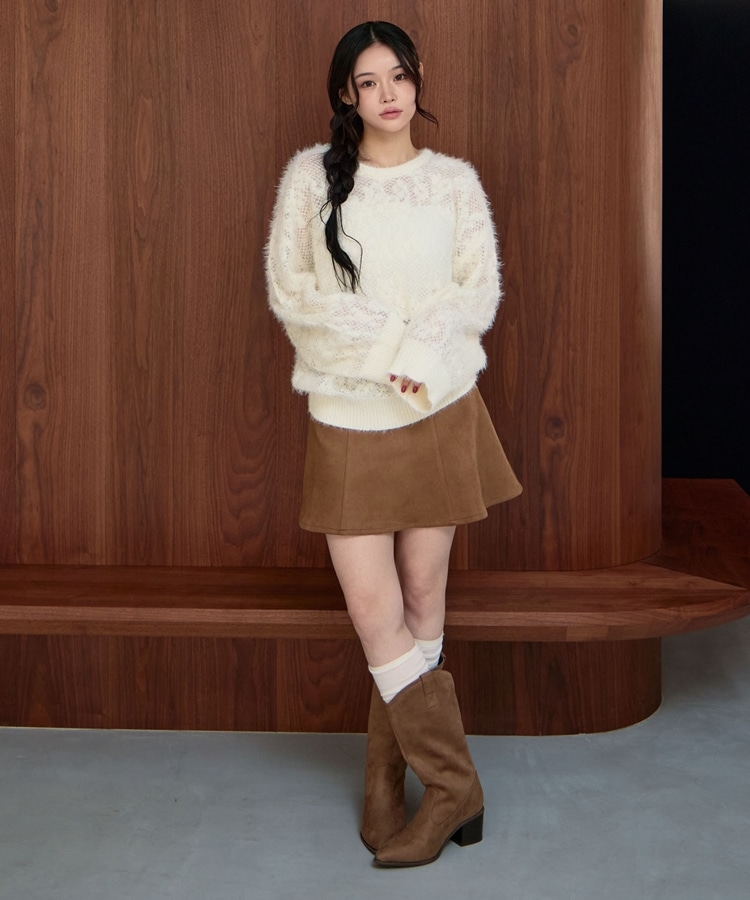 シャギーフラワーJQミドルニットプルオーバー(M IVORY