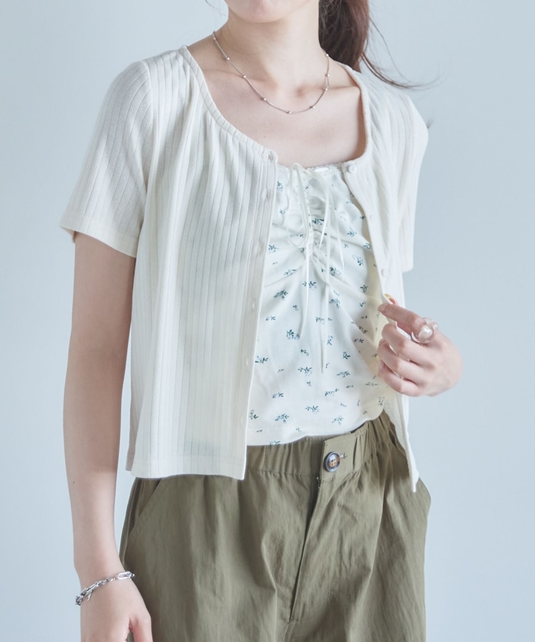 ハーフスリーブハリヌキカットCD×レース花柄キャミSET(M NAVY