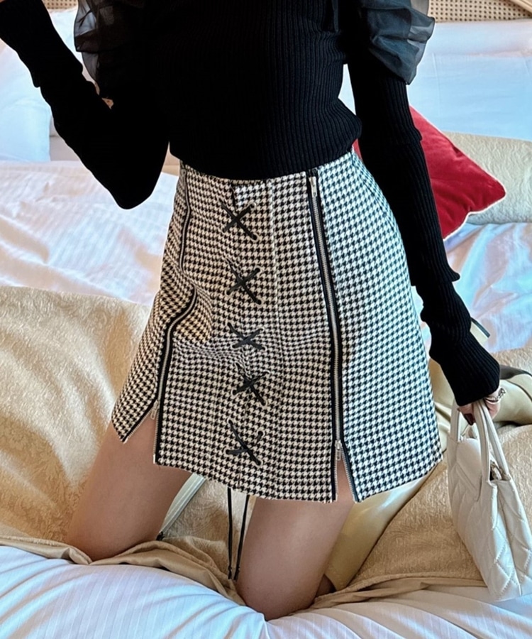 lace up zip skirt