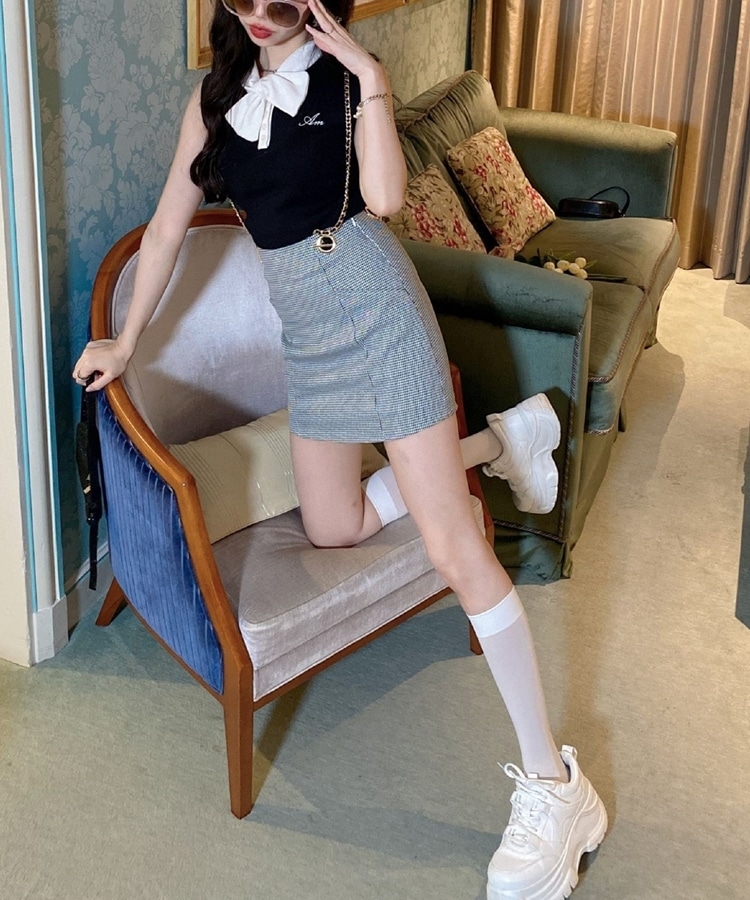 chain suspender skirt(S WHITE/BLACK): スカート｜PMbox P&M OFFICIAL 