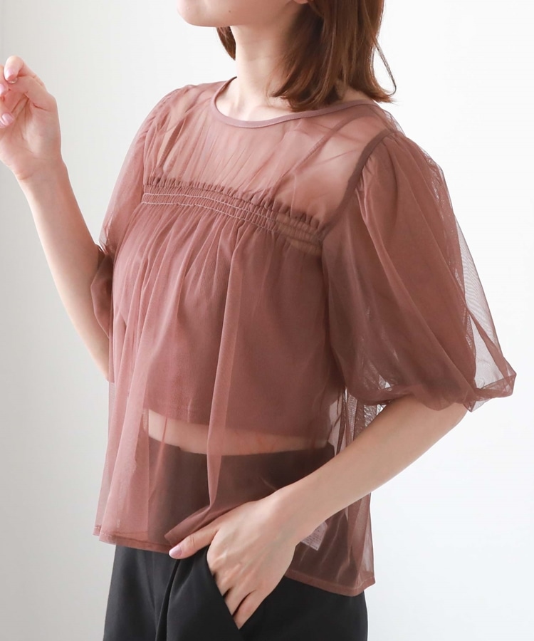 クロップドインナー付バルーンチュールＴＯＰＳ(M ROSE PINK