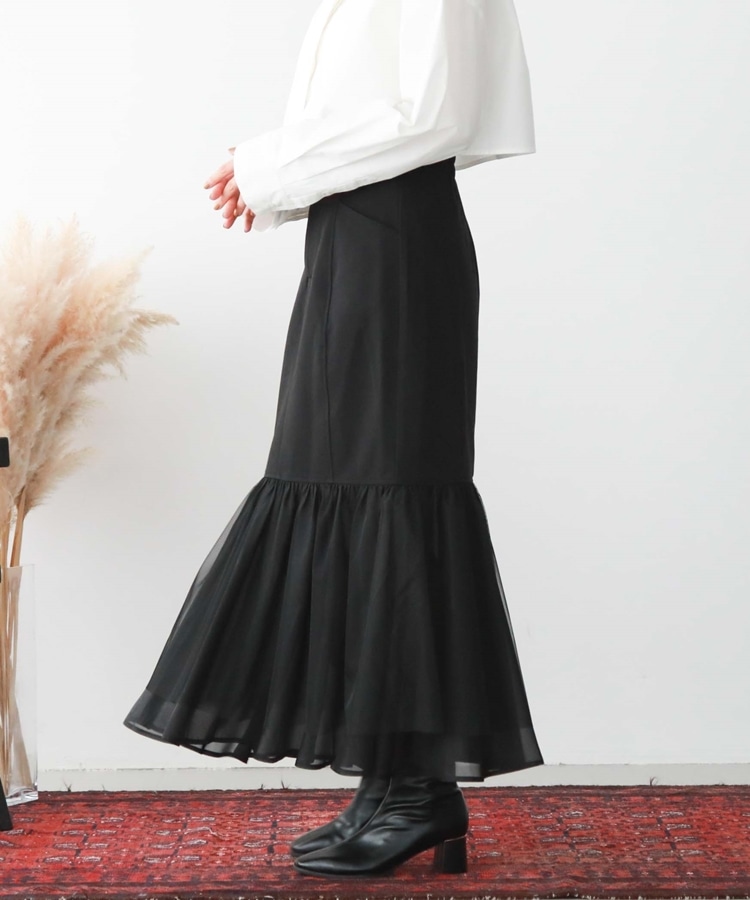 美品 シフォン ロングスカート BLACK マーメードSki - ロングスカート