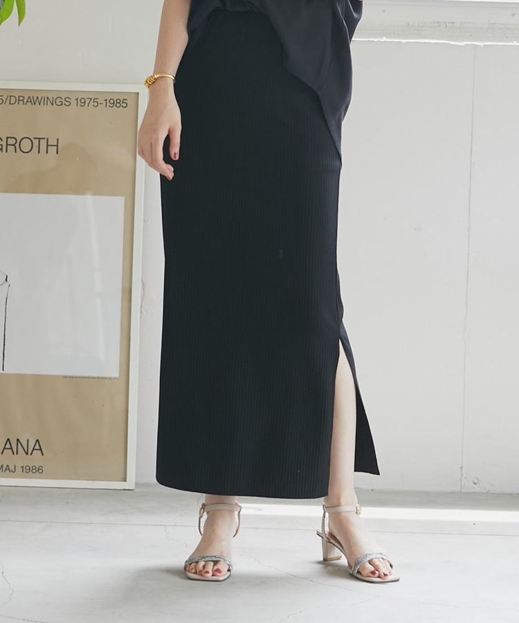 S/Mサイズあり】ストレッチリブタイトスカート(S BLACK): スカート