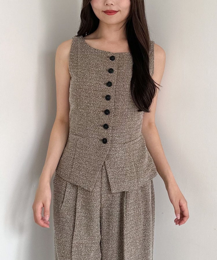 SETUP対応】ボタンツイードベスト(M BROWN): トップス