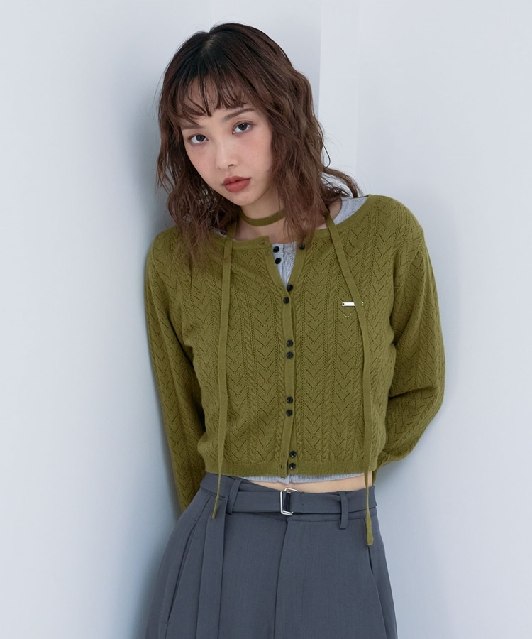 Kinema. カーディガン Mサイズ チョーカー付ハリヌキニットカーディガン(M GREEN): トップス