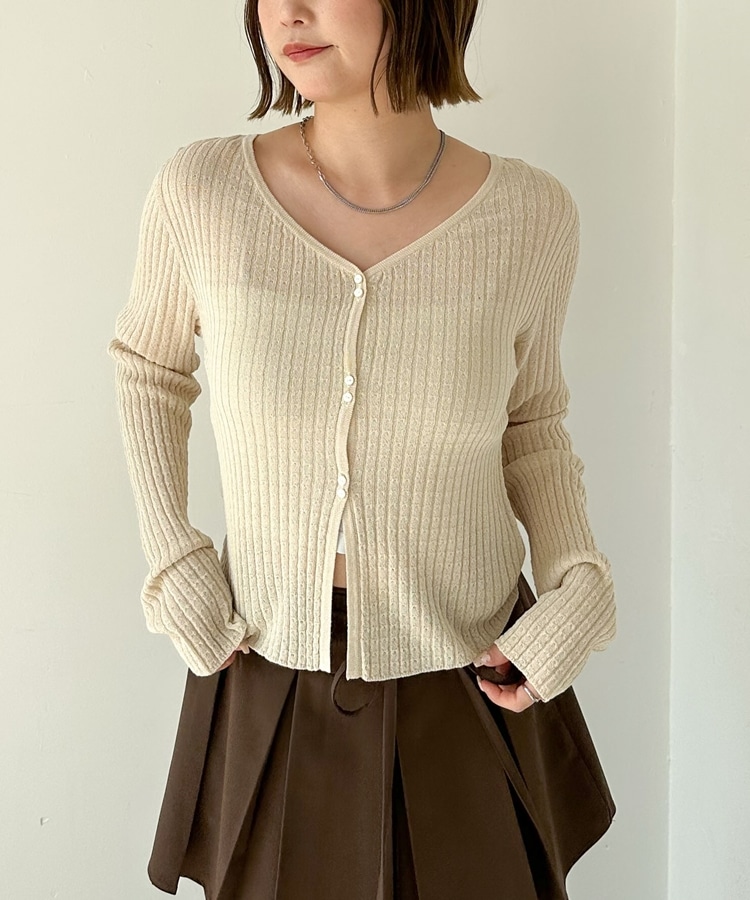 INED シアーニットカーディガン　【新品】 INED カーディガン シアーニットジップアップカーディガン