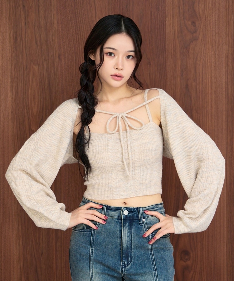 ケーブルニットボレロアンサンブル(M GRAY): トップス｜PMbox