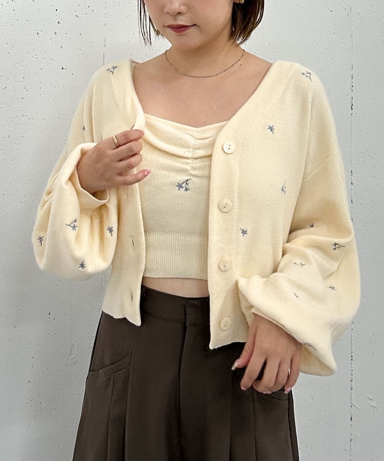 はな フラワー刺繍ニットCDアンサンブル(M CHARCOAL GRAY