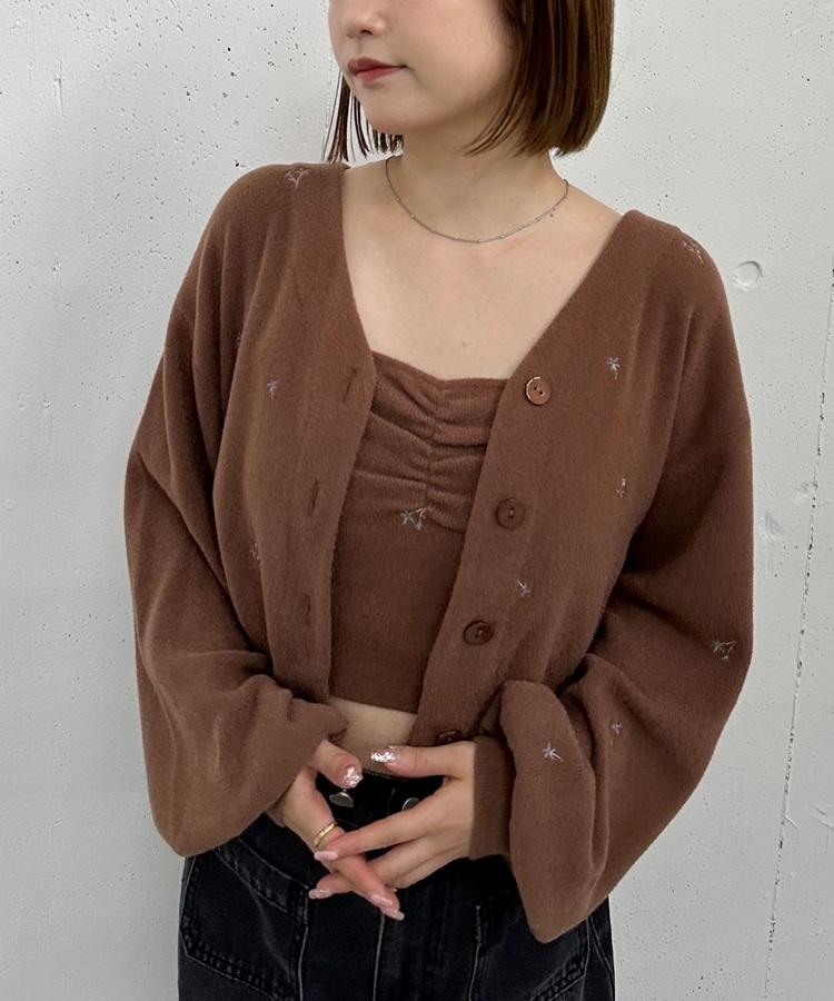 ^_^様用 フラワー刺繍ニットCDアンサンブル(M CHARCOAL GRAY