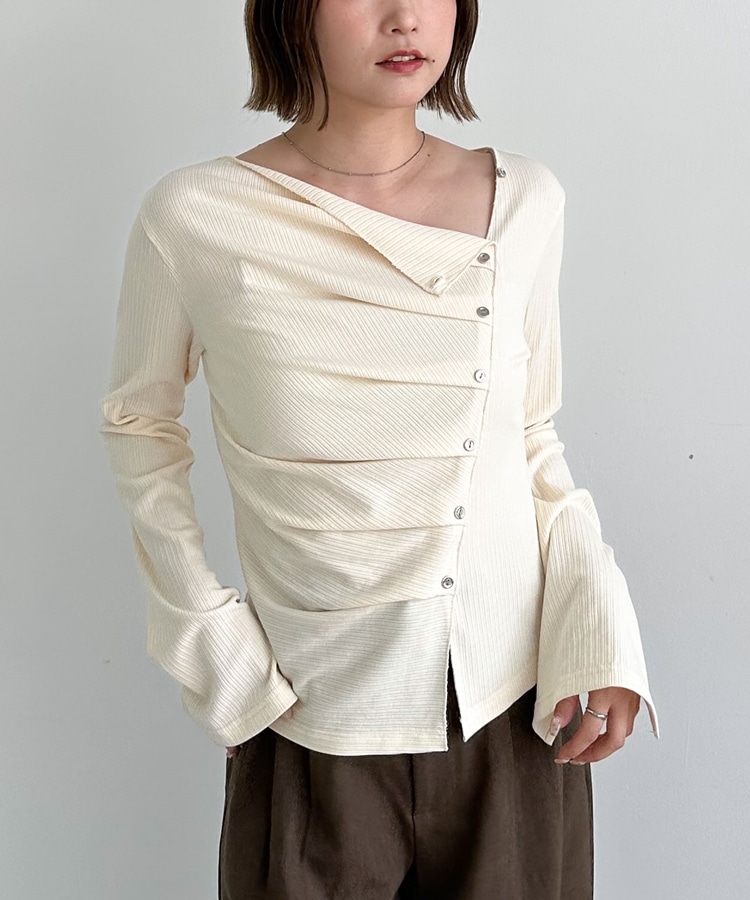 2wayアシメボタンカットTOPS(M CHARCOAL GRAY