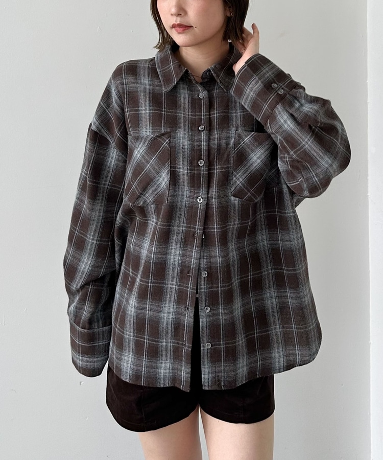 チェックミドルネルシャツ(M BROWN): トップス｜PMbox P&M