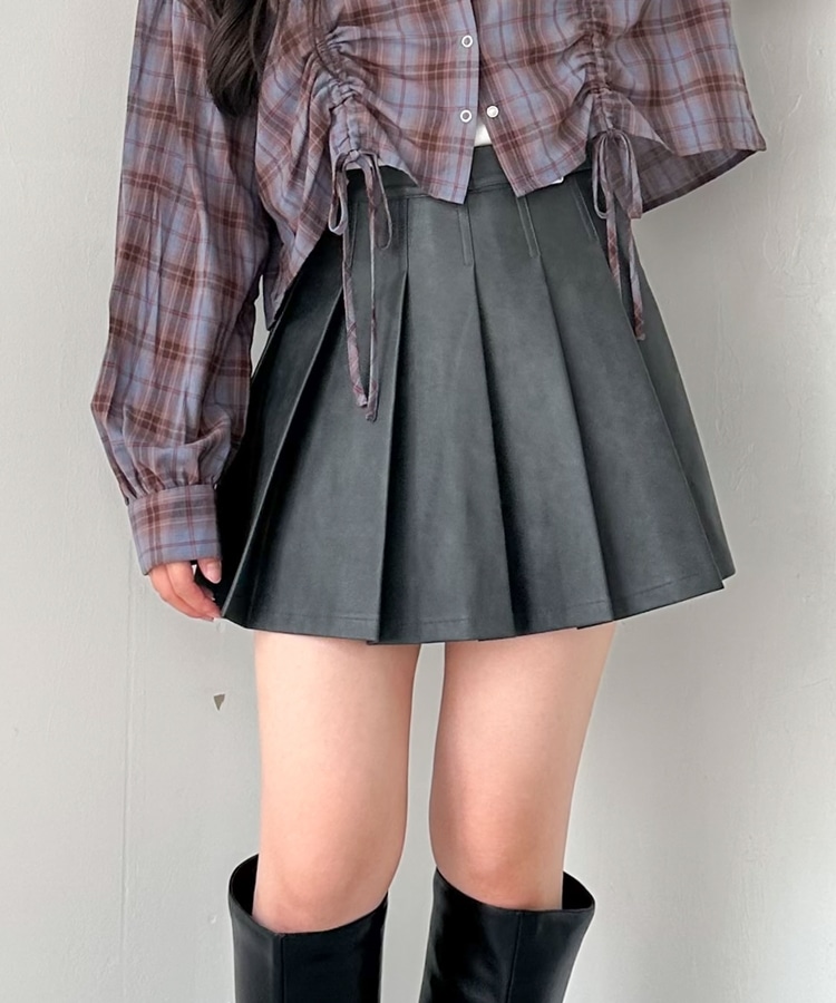 SETUP対応】フェイクレザープリーツミニスカート(S BROWN