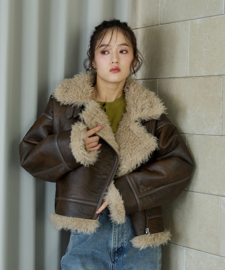 FRAY I.D ブラウン ムートンレザーボンバージャケットМサイズ FRAY I.D ブラウン ムートンレザーボンバージャケットМサイズ