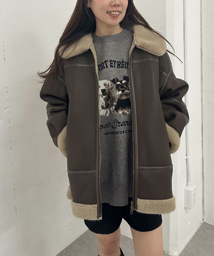 フェイクレザーミドルムートンジャケット(M BLACK): アウター