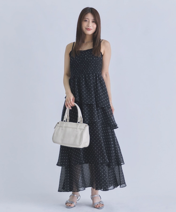 ドットアソートフリルティアードキャミワンピース(M BLACK/IVORY