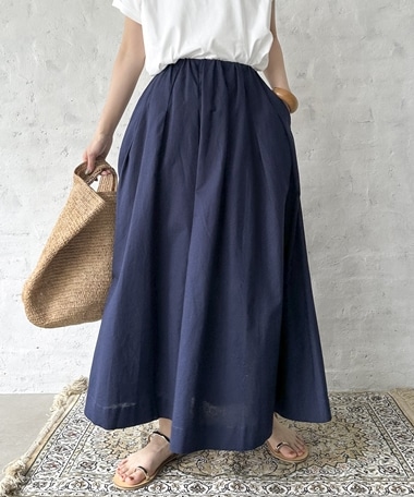 新品タグ付 MADISONBLUE リネン フレアスカート 00 navy