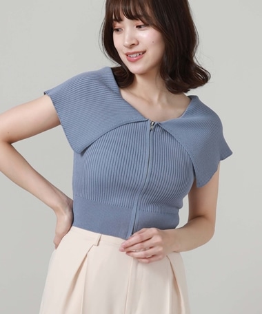 Wzipオーバーカラーオフショルニット