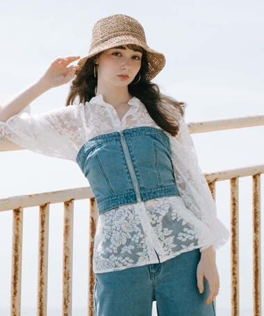 バンドカラーレースミドルシャツ(M IVORY): トップス｜PMbox P&M  