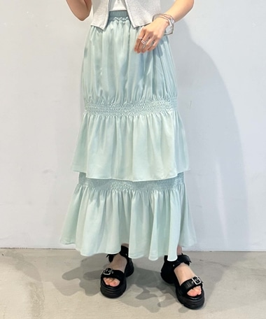 変形シャーリングティアードスカート(M MINT GREEN): スカート｜PMbox  