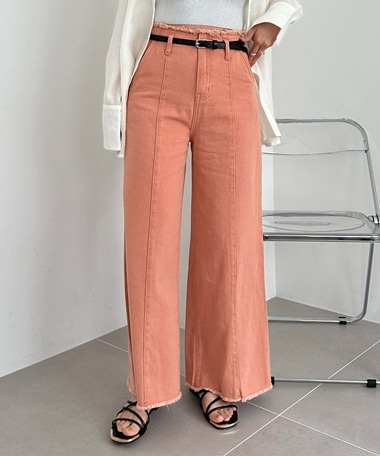 ベルト付ワイドカラーデニム